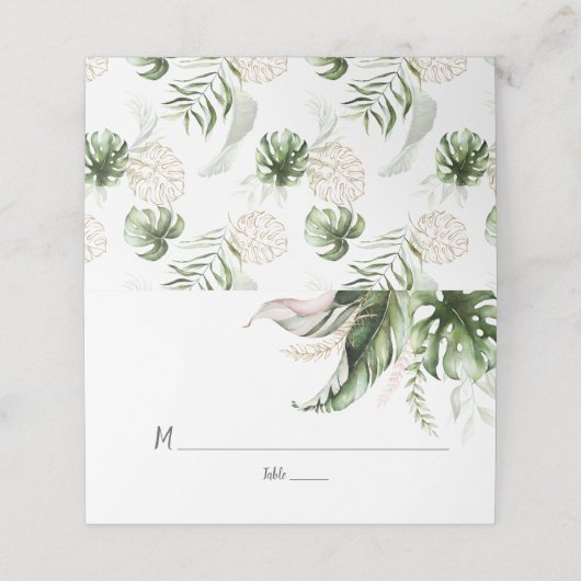 Carte De Placement Mariage de verdure tropicale or rose pâle (Extérieur déplié)