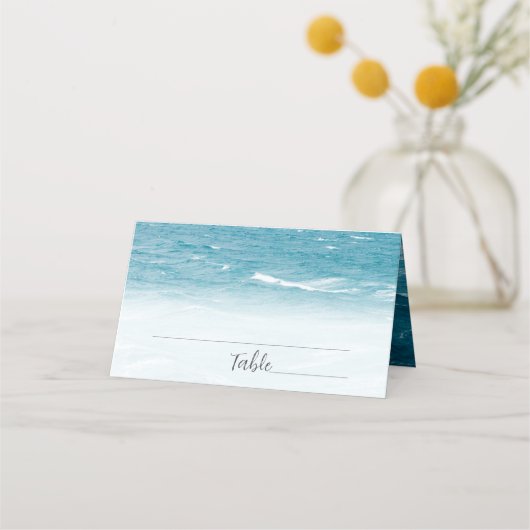 Carte De Placement Mariage d'été au bord de la mer bleue ondulée ombr (Devant)