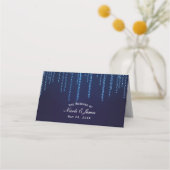 Carte De Placement Mariage d'hiver Elégant bleu étincelant cordes lum (Devant)