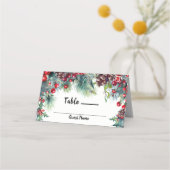 Carte De Placement Mariage d'hiver Holiday Holly Berry Pine Cone Tabl (Dos)