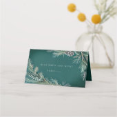 Carte De Placement Mariage d'hiver Pine Cônes Pineberries Vert Blanc  (Dos)