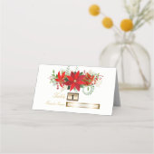 Carte De Placement Mariage d'hiver Poinsettia Fête Table Siège (Dos)