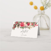 Carte De Placement Mariage d'hiver rustique rouge vert floral (Dos)