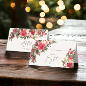 Carte De Placement Mariage d'hiver rustique rouge vert floral