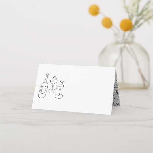 Carte De Placement Mariage d'illustrations de Doodle en noir et blanc (Devant)