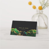 Carte De Placement Mariage d'or en bronze vert noir (Dos)