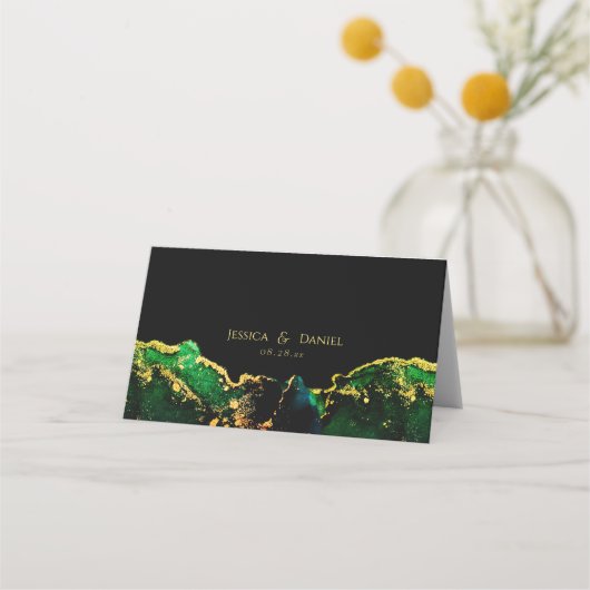 Carte De Placement Mariage d'or en bronze vert noir (Dos)