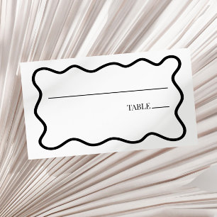 Carte De Placement Mariage élégant à bord ondulé noir et blanc