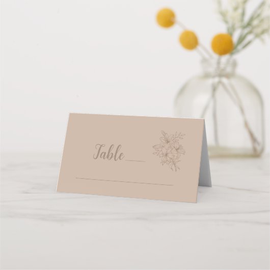 Carte De Placement Mariage Élégant aux Fleurs Beige (Devant)