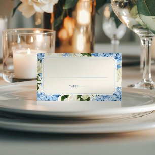 Carte De Placement Mariage Élégant aux Hortensias Bleus et Roses Blan