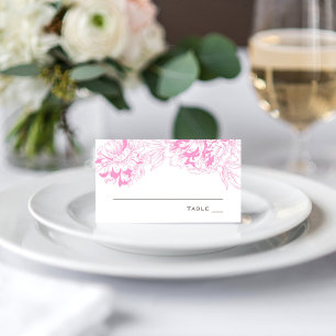 Carte De Placement Mariage élégant aux pivoines rose fuchsia et gris