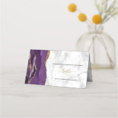 Carte De Placement Mariage élégant avec Marbre de Nacre Agate Or Viol (Devant)