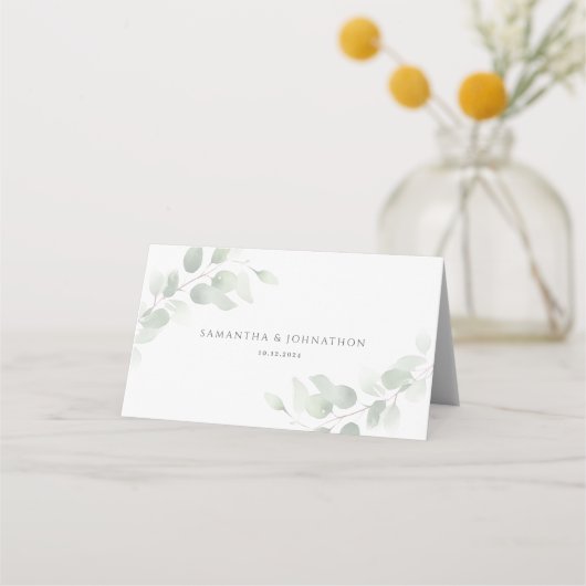 Carte De Placement Mariage Élégant avec Verdure d'Eucalyptus (Dos)