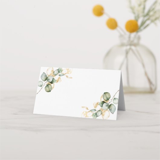 Carte De Placement Mariage élégant avec verdure dorée (Devant)