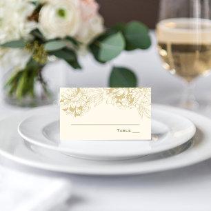 Carte De Placement Mariage Élégant Champagne Or Floral Ivoire