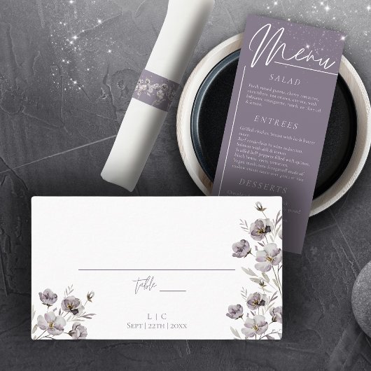 Carte De Placement Mariage élégant couleur violet foncé aquarelle mer