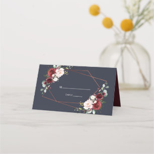 Carte De Placement Mariage élégant en cuivre géométrique bordeaux ble