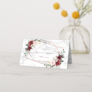 Carte De Placement Mariage élégant en marbre bordeaux de cuivre géomé