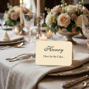 Carte De Placement Mariage élégant et drôle "Ici pour le gâteau"