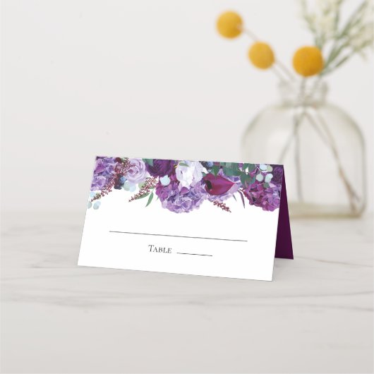 Carte De Placement Mariage élégant et moderne floral violet (Devant)