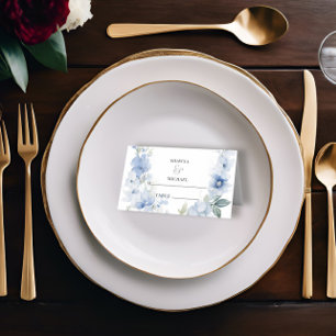 Carte De Placement Mariage élégant fleur sauvage bleu et blanc rustiq