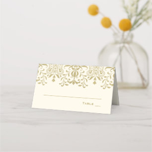 Carte De Placement Mariage élégant ivoire or damas