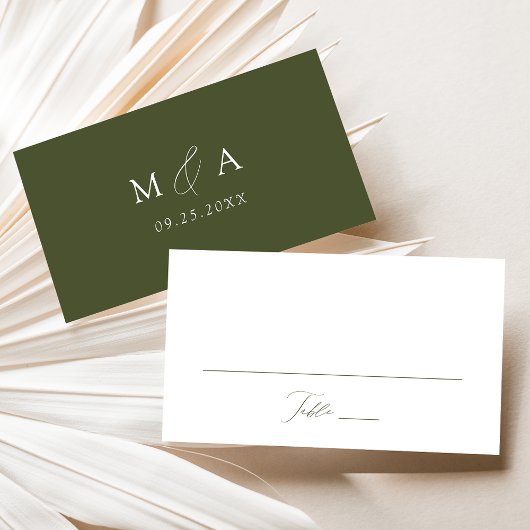 Carte De Placement Mariage élégant moderne écriture vert olive