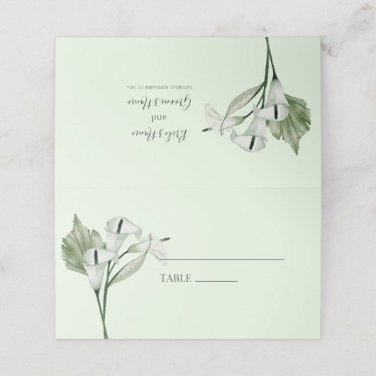 Carte De Placement Mariage Élégant Moderne Fleurs de Calla Blanches (Extérieur déplié)