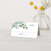 Carte De Placement Mariage Élégant Monogramme de Verdure d'Eucalyptus (Devant)