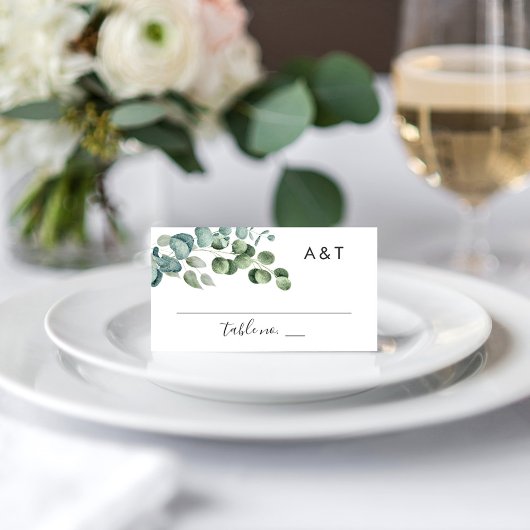 Carte De Placement Mariage Élégant Monogramme de Verdure d'Eucalyptus