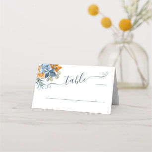 Carte De Placement Mariage Élégant Orange Terracote Bleu Marine Rouil