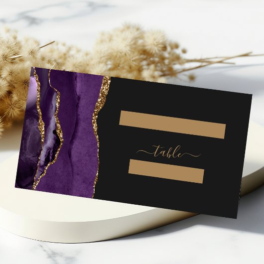 Carte De Placement Mariage élégant Violet Or Agate Foncé