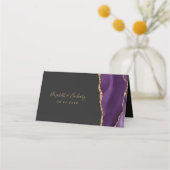 Carte De Placement Mariage élégant Violet Or Agate Foncé (Dos)