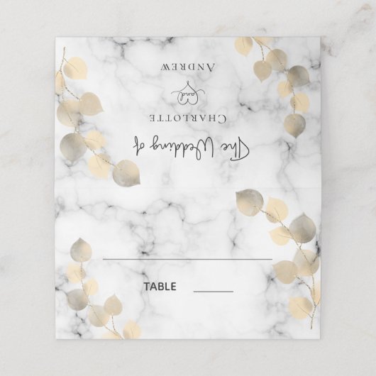 Carte De Placement Mariage en marbre doré eucalyptus (Extérieur déplié)