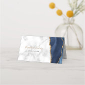 Carte De Placement Mariage en marbre marbré bleu marine (Dos)