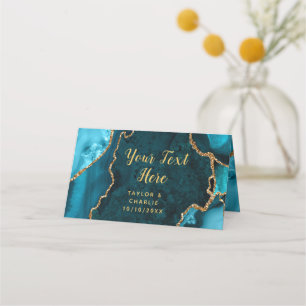 Carte De Placement Mariage en marbre turquoise et doré