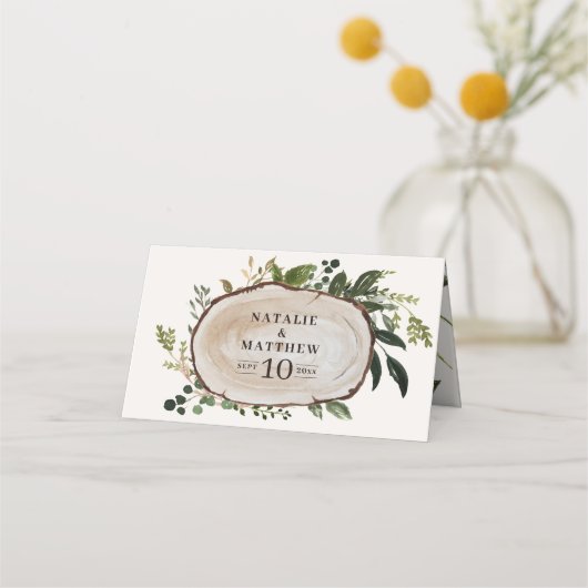 Carte De Placement Mariage en tranches de bois rustique (Devant)