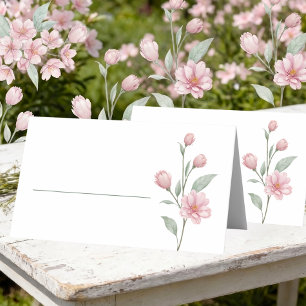 Carte De Placement Mariage Estival Élégant aux Fleurs Roses et Vertes