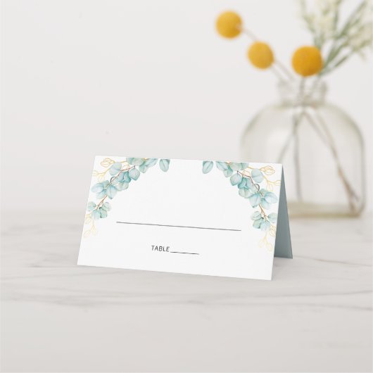 Carte De Placement Mariage Eucalyptus et Gold Botanical (Devant)