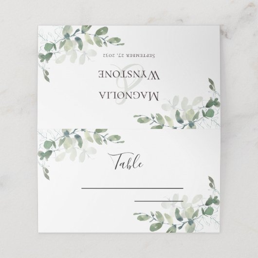 Carte De Placement Mariage Eucalyptus Vert Succulent (Extérieur déplié)