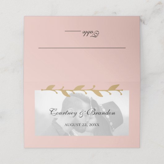 Carte De Placement Mariage Feuille Blush Modern Photo Gold (Extérieur déplié)