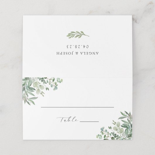 Carte De Placement Mariage Feuille de l'Eucalyptus vert (Extérieur déplié)
