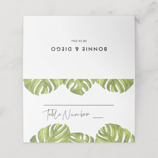 Carte De Placement Mariage feuille de palmier vert tropical (Extérieur déplié)