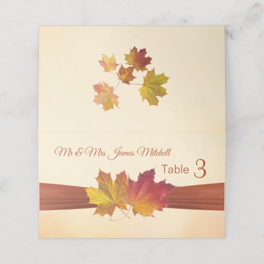 Carte De Placement Mariage Feuille Red & Gold (Extérieur déplié)