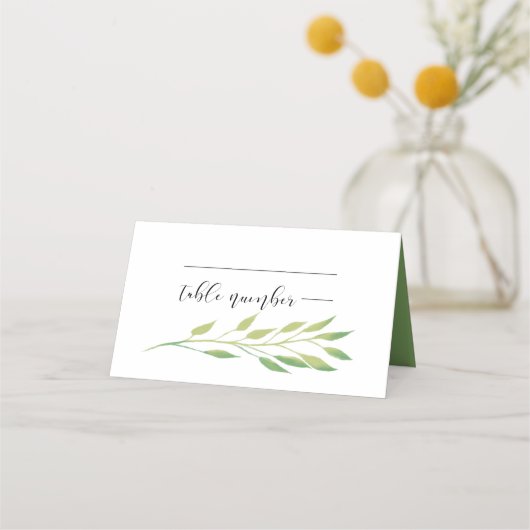 Carte De Placement Mariage feuille vert aquarelle (Devant)