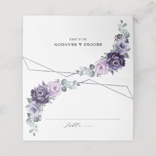 Carte De Placement Mariage Fleur Géométrique Fleur de Prunier Violet  (Extérieur déplié)
