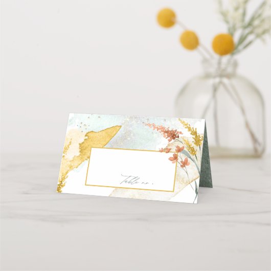 Carte De Placement Mariage fleur sauvage Aquarelle Table Gold ID954 (Devant)