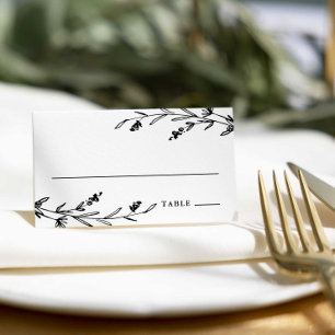 Carte De Placement Mariage Fleur sauvage floral noir et blanc rustiqu