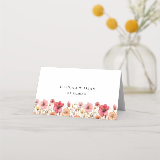 Carte De Placement Mariage Fleur sauvage Retro Pastel Pink Boho (Dos)