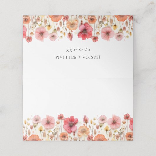 Carte De Placement Mariage Fleur sauvage Retro Pastel Pink Boho (Extérieur déplié)